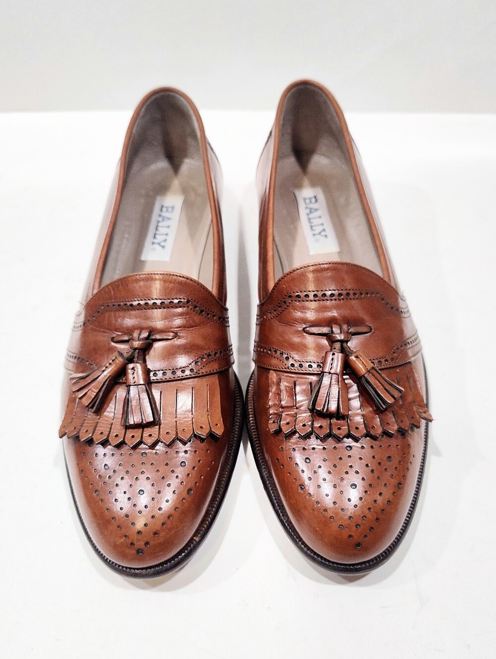 Bally Romolo Wingtip Tassel Loafers Men 10.5 D Tan Brown Leather Italy Shoes - Picture 2 of 11